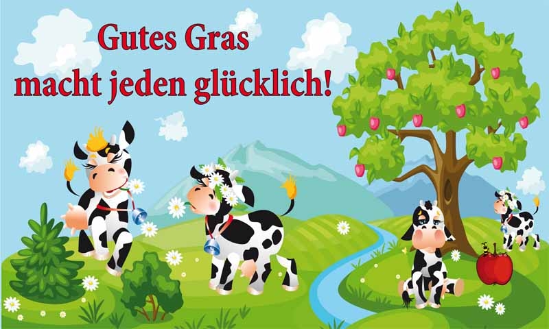 Kühe Gutes Gras macht jeden glücklich Flagge 90x150 cm (EHD)
