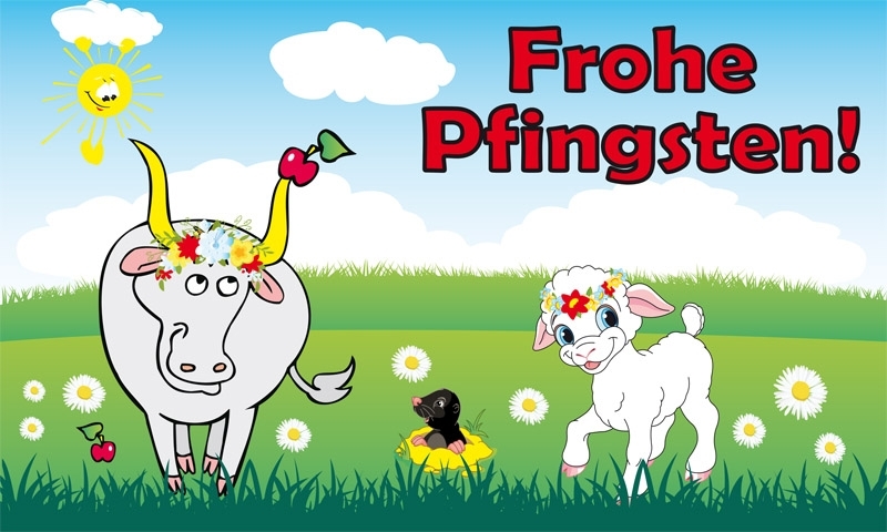 Pfingsten-Frohe Pfingsten Ochse mit Schäfchen Flagge 90x150 cm rostige Ösen (kein Onlinehandel)