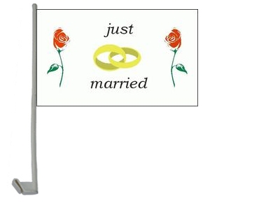 Hochzeit Just Married rote Rosen Autoflagge 30x40 cm