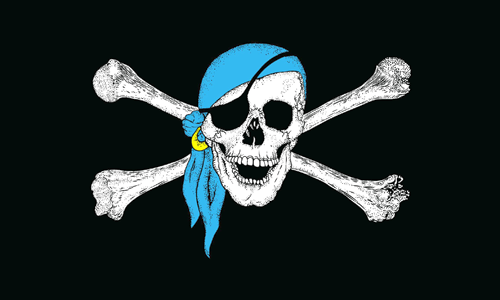 Pirat mit blauem Kopftuch Flagge 90x150 cm