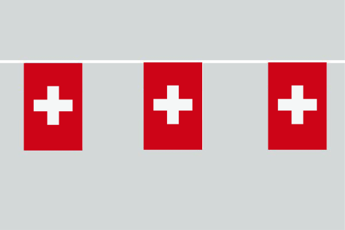 Schweiz Flaggenkette 6 Meter / 8 Flaggen 30x40 cm