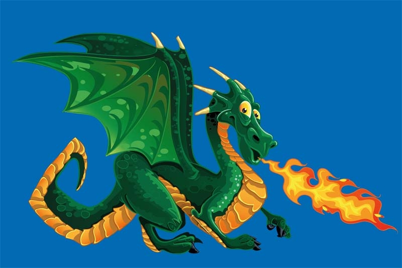 Tiere Drache, Feuerspuckender Drache Flagge 90x150 cm Premium Querformat