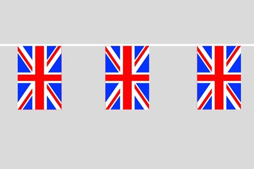 Großbritannien Flaggenkette 6 Meter / 8 Flaggen 30x40 cm