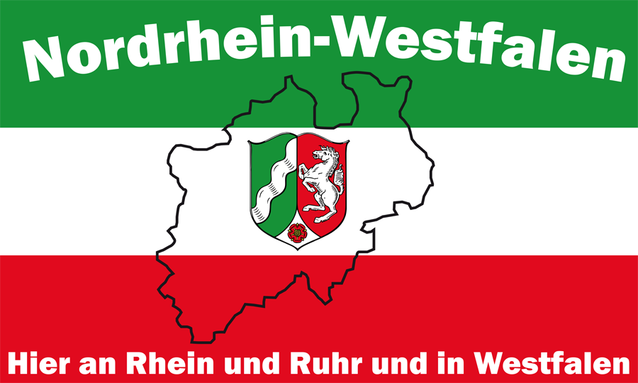Nordrhein-Westfalen Hier an Rhein und Ruhr und in Westfalen Flagge 90x150 cm