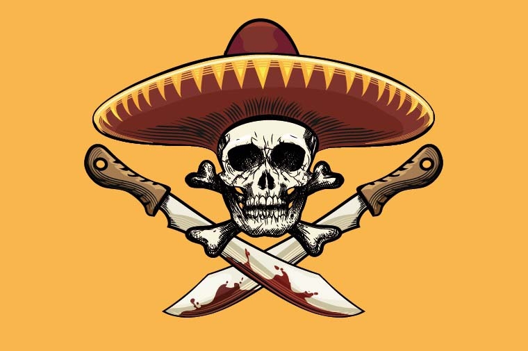 Pirat Totenkopf mit Sombrero Flagge 90x150 cm Premium Querformat