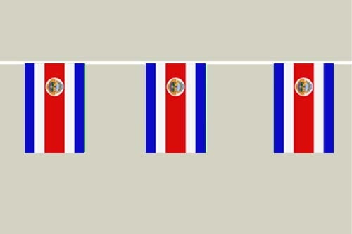 Costa Rica mit Wappen Flaggenkette 6 Meter / 8 Flaggen 30x40 cm