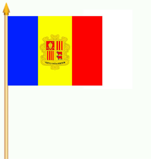 Andorra mit Wappen Stockflagge 30x45 cm