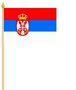 Serbien mit Wappen Stockflagge 30x45 cm