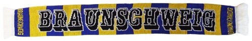 Braunschweig blau gelbe Streifen, schwarze Schrift Schal