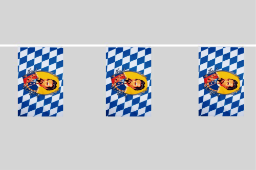 Bayern König Ludwig Flaggenkette 6 Meter / 8 Flaggen 30x45 cm