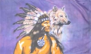 Indianer mit Wolf Flagge 90x150 cm