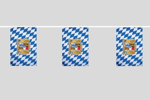 Bayern mit Löwen Flaggenkette 6 Meter / 8 Flaggen 30x40 cm