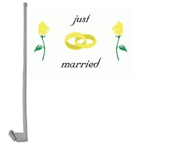 Hochzeit Just Married gelbe Rosen Autoflagge 30x40 cm