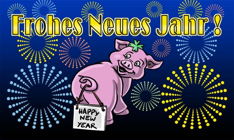 Neujahr,Frohes neues Jahr mit Glücksschwein Flagge 90x150 cm