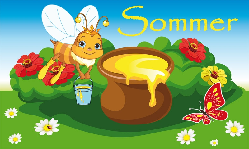 Sommer Biene mit Honigtopf Flagge 90x150 cm