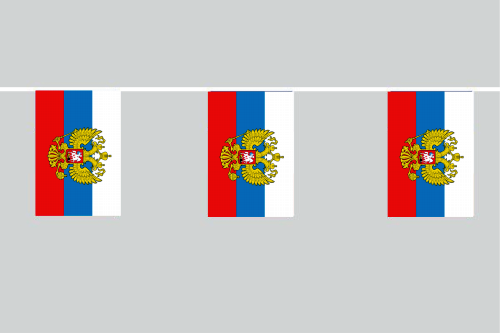 Russland mit Adler Flaggenkette 6 Meter / 8 Flaggen 30x40 cm