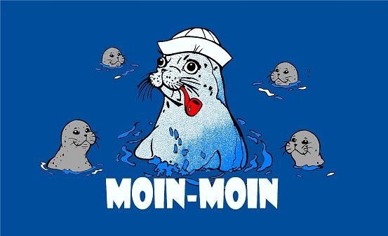 Moin Moin 6 Seehund mit Pfeife Flagge 90x150 cm