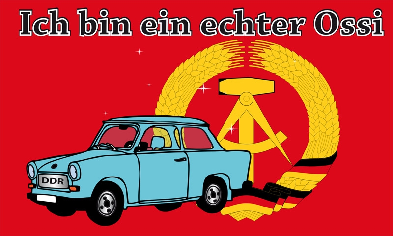 DDR Ich bin ein echter Ossi, Trabbi Flagge 90x150 cm