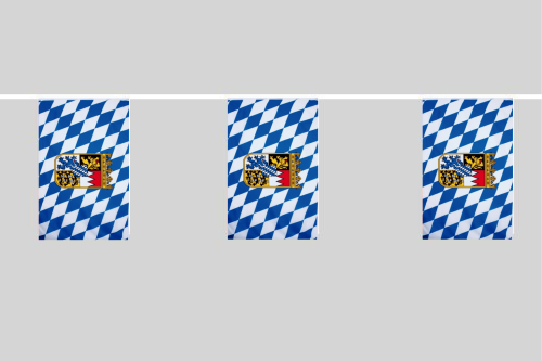 Bayern mit Wappen Flaggenkette 6 Meter / 8 Flaggen 30x40 cm