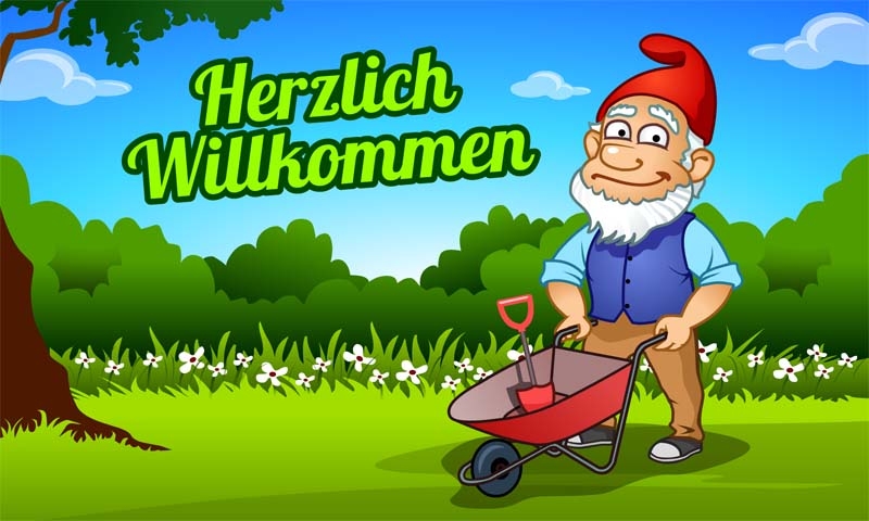 Willkommen - Herzlich Willkommen Gartenzwerg Flagge 90x150 cm