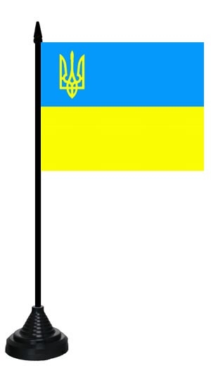 Ukraine mit Wappen Tischflagge 10x15 cm