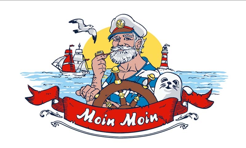 Moin Moin Kapitän, Seemann, Möwe, Seehund Flagge 90x150 cm