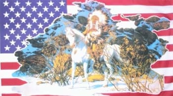 USA Indianer mit weißen Pferd im Schnee Flagge 90x150 cm