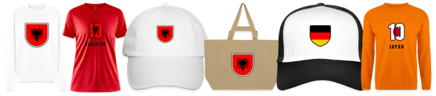 Flaggenmotiv Albanien auf Shirt, Trikot, Cap und Tasche