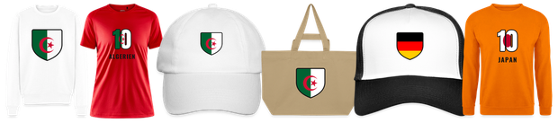 Flaggenmotiv Algerien auf Shirt, Trikot, Cap und Tasche