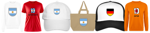 Flaggenmotiv Argentinien auf Shirt, Trikot, Cap und Tasche