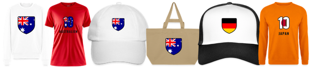 Flaggenmotiv Australien auf Shirt, Trikot, Cap und Tasche