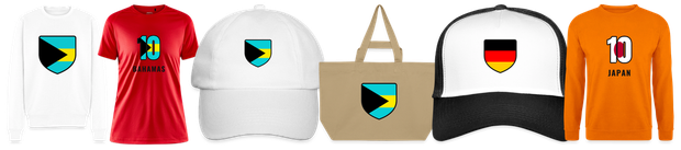 Flaggenmotiv Bahamas auf Shirt, Trikot, Cap und Tasche