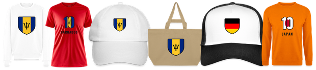 Flaggenmotiv Barbados auf Shirt, Trikot, Cap und Tasche
