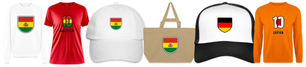 Flaggenmotiv Bolivien auf Shirt, Trikot, Cap und Tasche