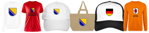 Flaggenmotiv Bosnien und Herzegowina auf Shirt, Trikot, Cap und Tasche