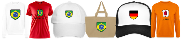 Flaggenmotiv Brasilien auf Shirt, Trikot, Cap und Tasche