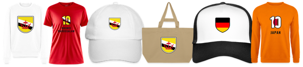 Flaggenmotiv Brunei Darussalam auf Shirt, Trikot, Cap und Tasche