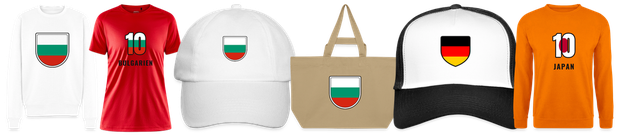 Flaggenmotiv Bulgarien auf Shirt, Trikot, Cap und Tasche