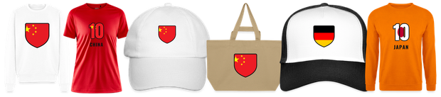 Flaggenmotiv China auf Shirt, Trikot, Cap und Tasche