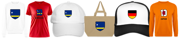 Flaggenmotiv Curaçao auf Shirt, Trikot, Cap und Tasche