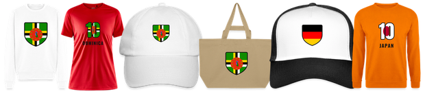 Flaggenmotiv Dominica auf Shirt, Trikot, Cap und Tasche