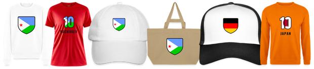 Flaggenmotiv Dschibuti auf Shirt, Trikot, Cap und Tasche