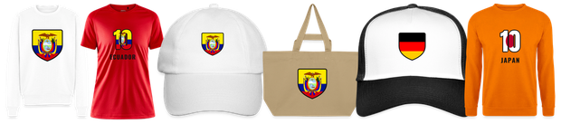 Flaggenmotiv Ecuador auf Shirt, Trikot, Cap und Tasche