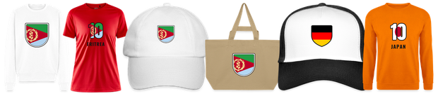 Flaggenmotiv Eritrea auf Shirt, Trikot, Cap und Tasche