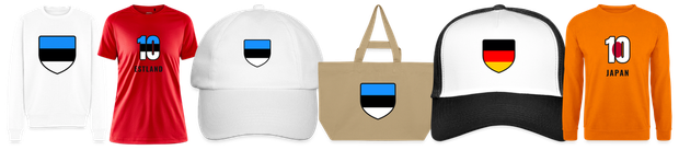 Flaggenmotiv Estland auf Shirt, Trikot, Cap und Tasche