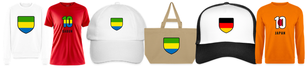 Flaggenmotiv Gabun auf Shirt, Trikot, Cap und Tasche