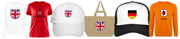 Flaggenmotiv Großbritannien auf Shirt, Trikot, Cap und Tasche