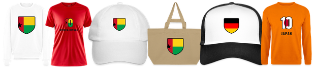 Flaggenmotiv Guinea-Bissau auf Shirt, Trikot, Cap und Tasche