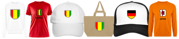 Flaggenmotiv Guinea auf Shirt, Trikot, Cap und Tasche