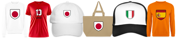 Flaggenmotiv Japan auf Shirt, Trikot, Cap und Tasche